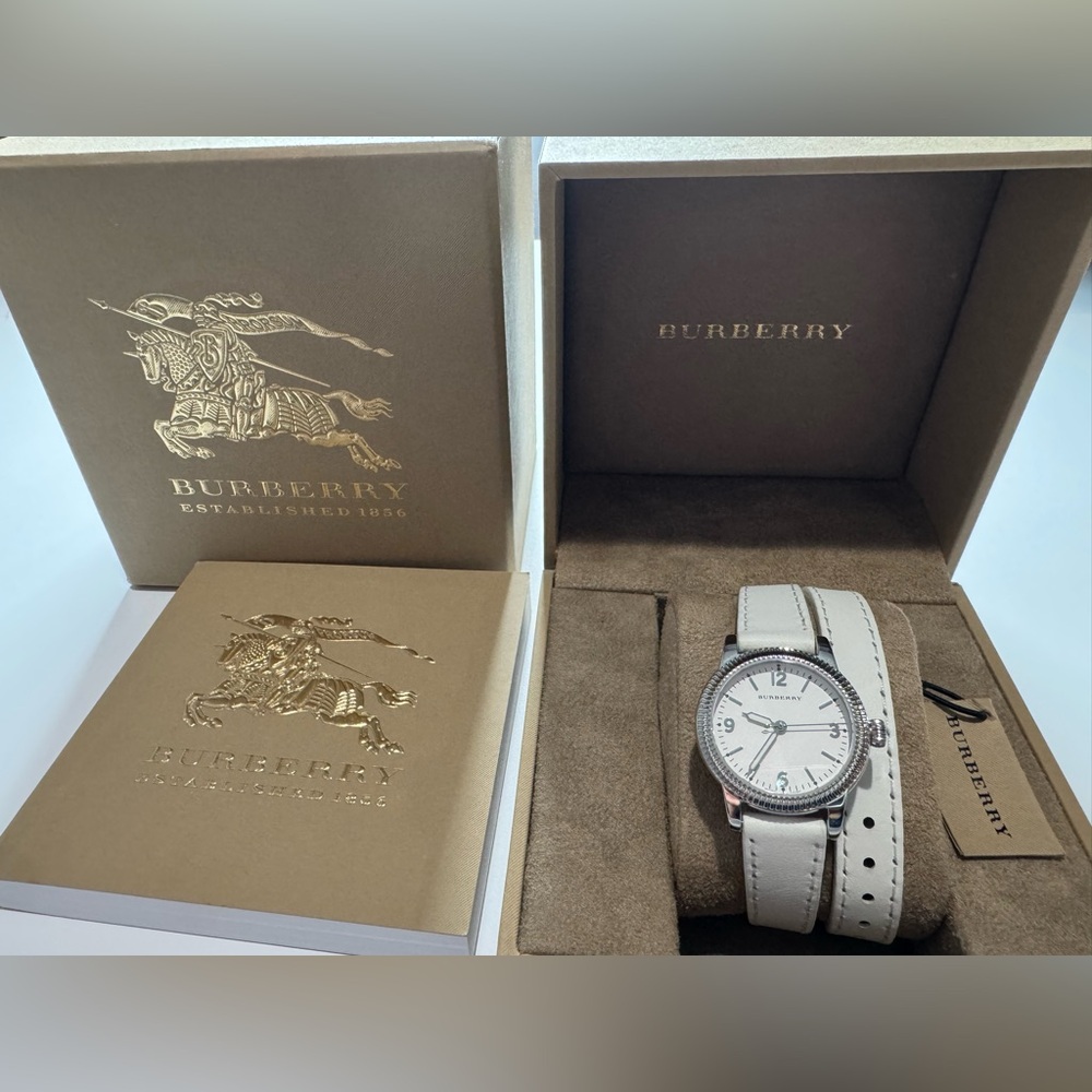 NWT Burberry Watch with Double Wrap Leather Strap - Picture 2 of 8